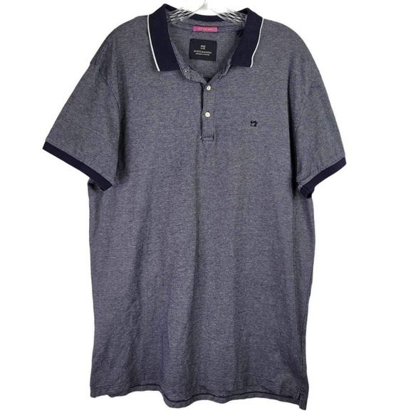 Scotch & Soda Polo Shirt Off The Grid Men's 2XL Navy White Textured Short Sleeve - Picture 2 of 11